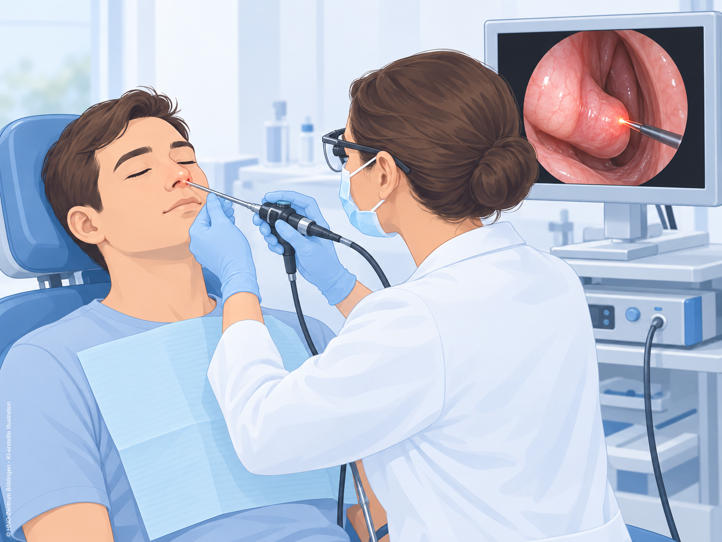 Medical illustration of laser turbinate cauterisation